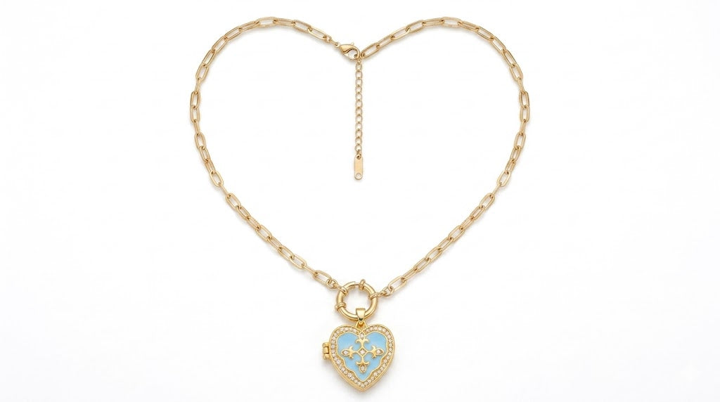 Heart  Locket Cross Necklace