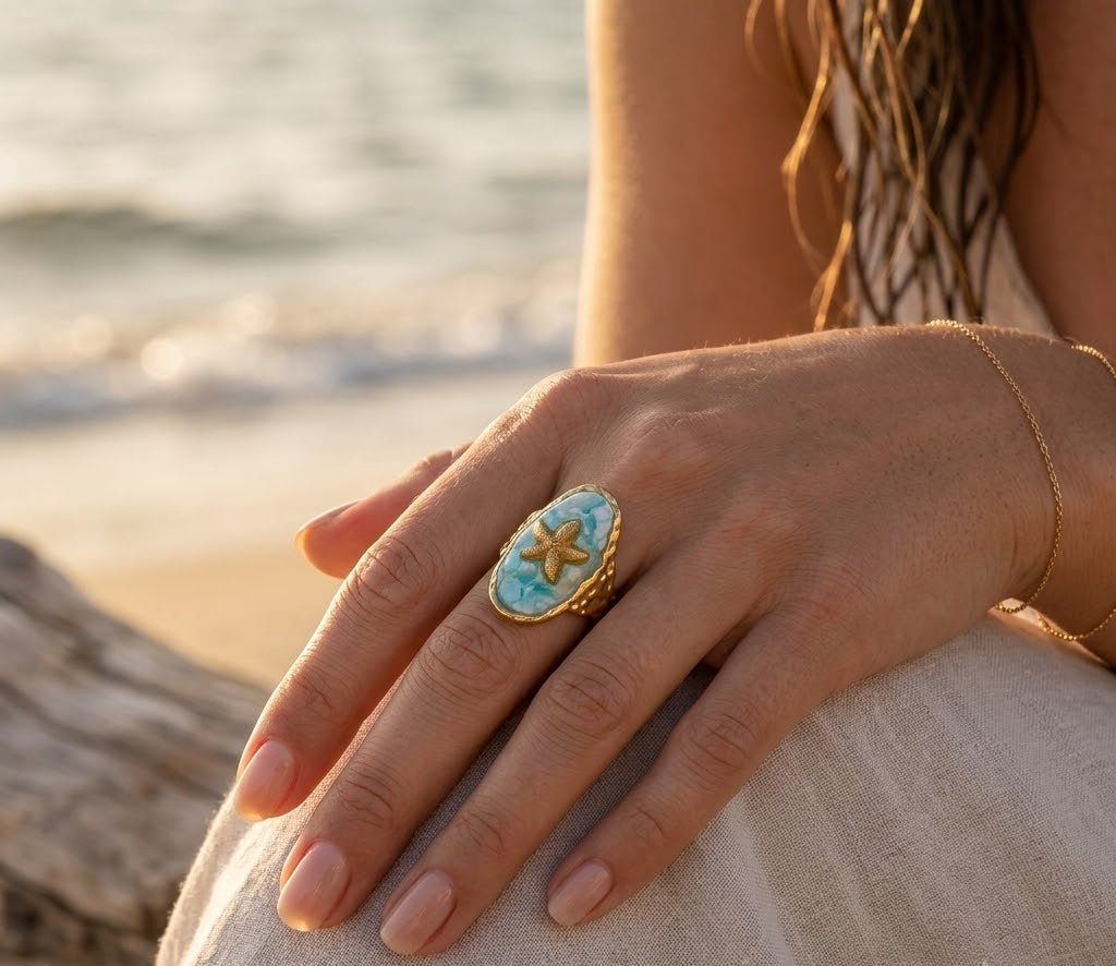 Mermaidcore Gold Starfish Ring
