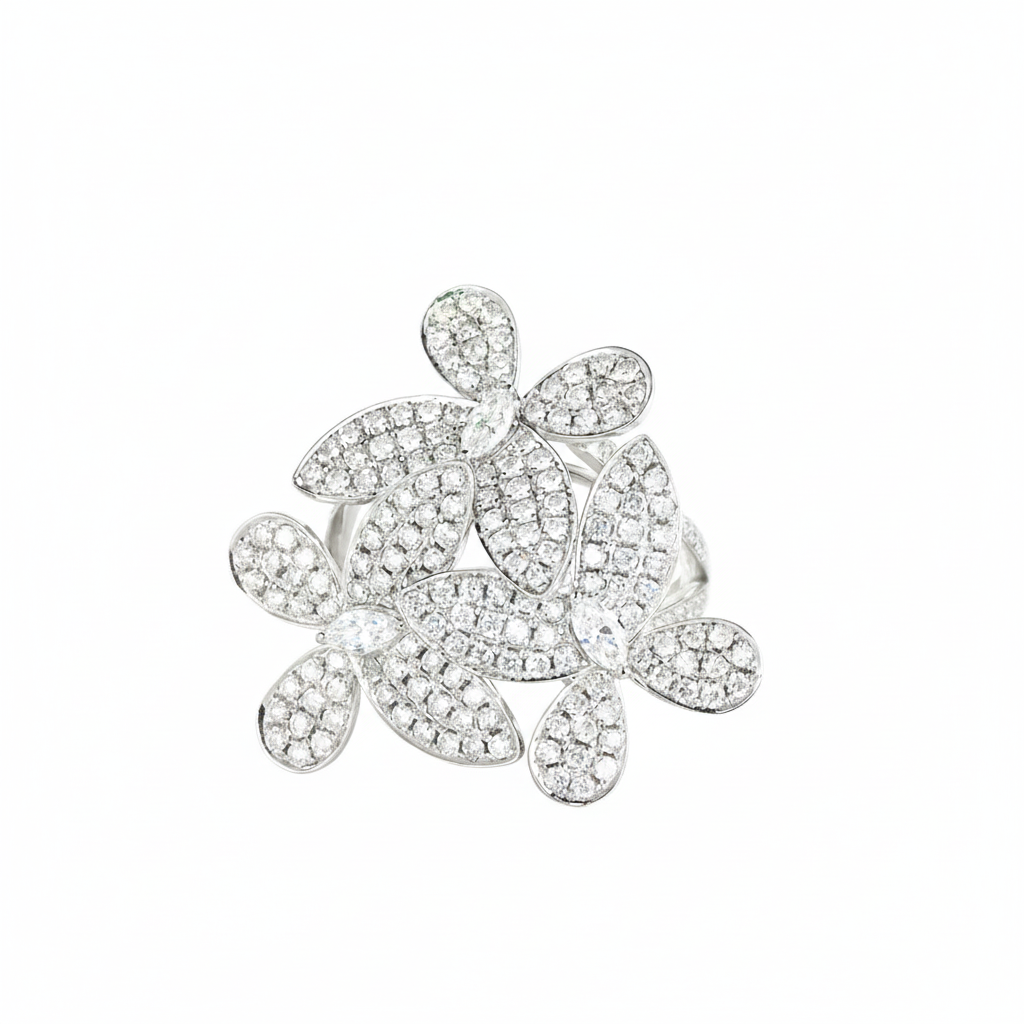 Sparkling Flower Butterfly Ring