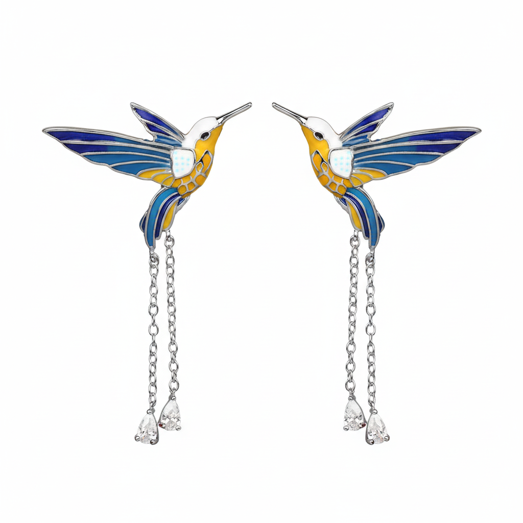 Hummingbird Enamel Earrings