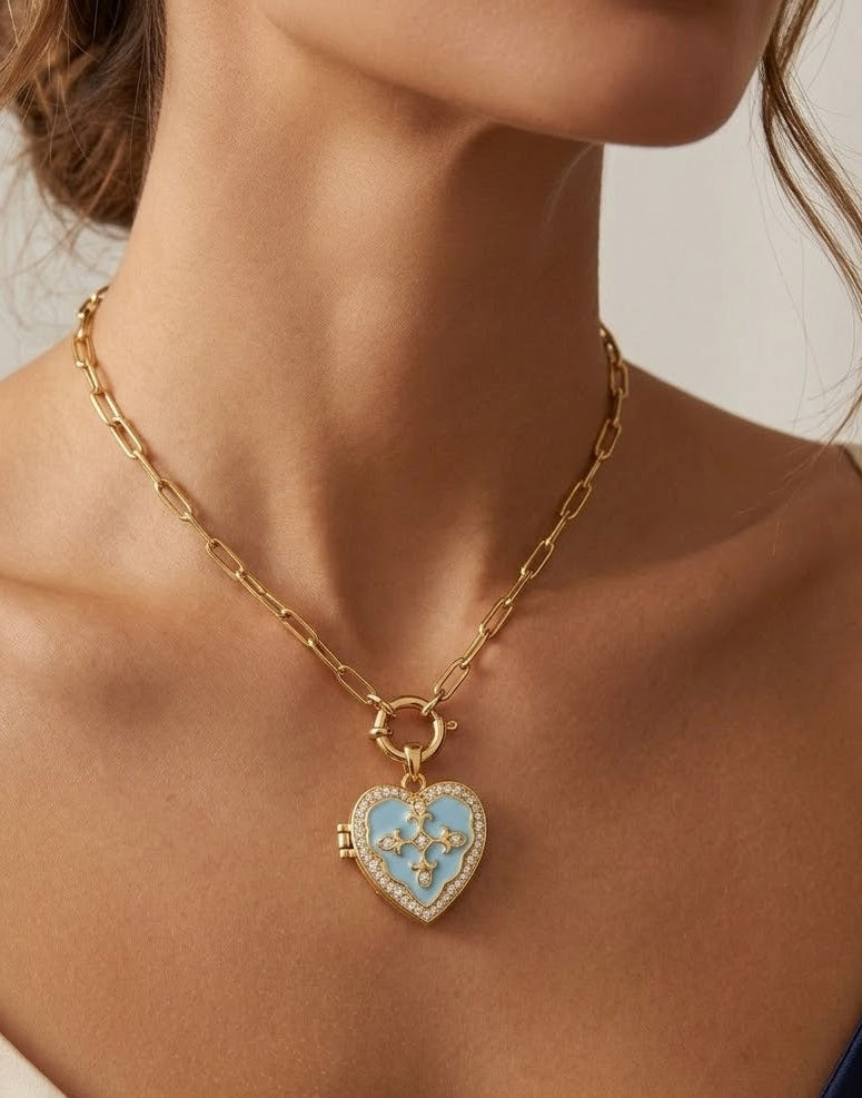 Heart  Locket Cross Necklace
